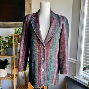 Vintage 60s Jewel Tone Striped Wool Blazer Jacket Size Medium